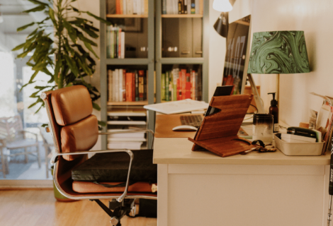 beige and brown themed home office for an article that discusses home office expenses