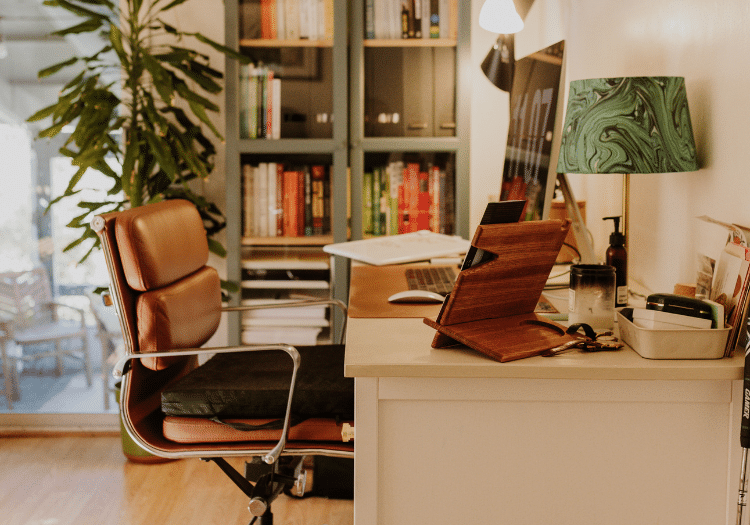 beige and brown themed home office for an article that discusses home office expenses